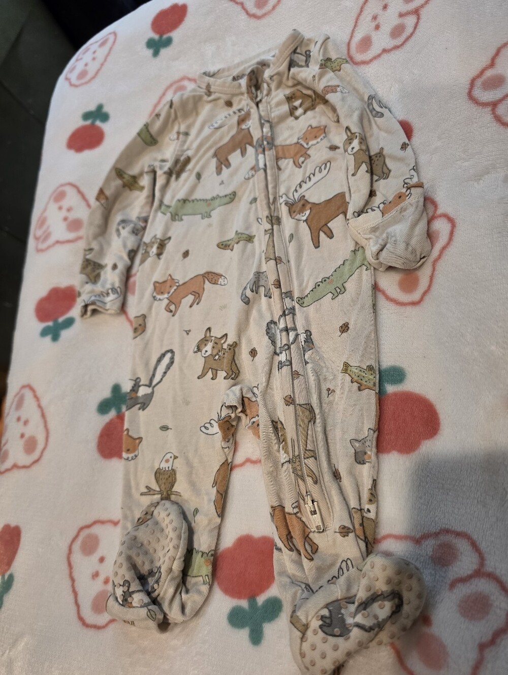 Angel Dear Footed 0-3 Month Animal Zip Front Baby One-Piece Infant Pj Bamboo